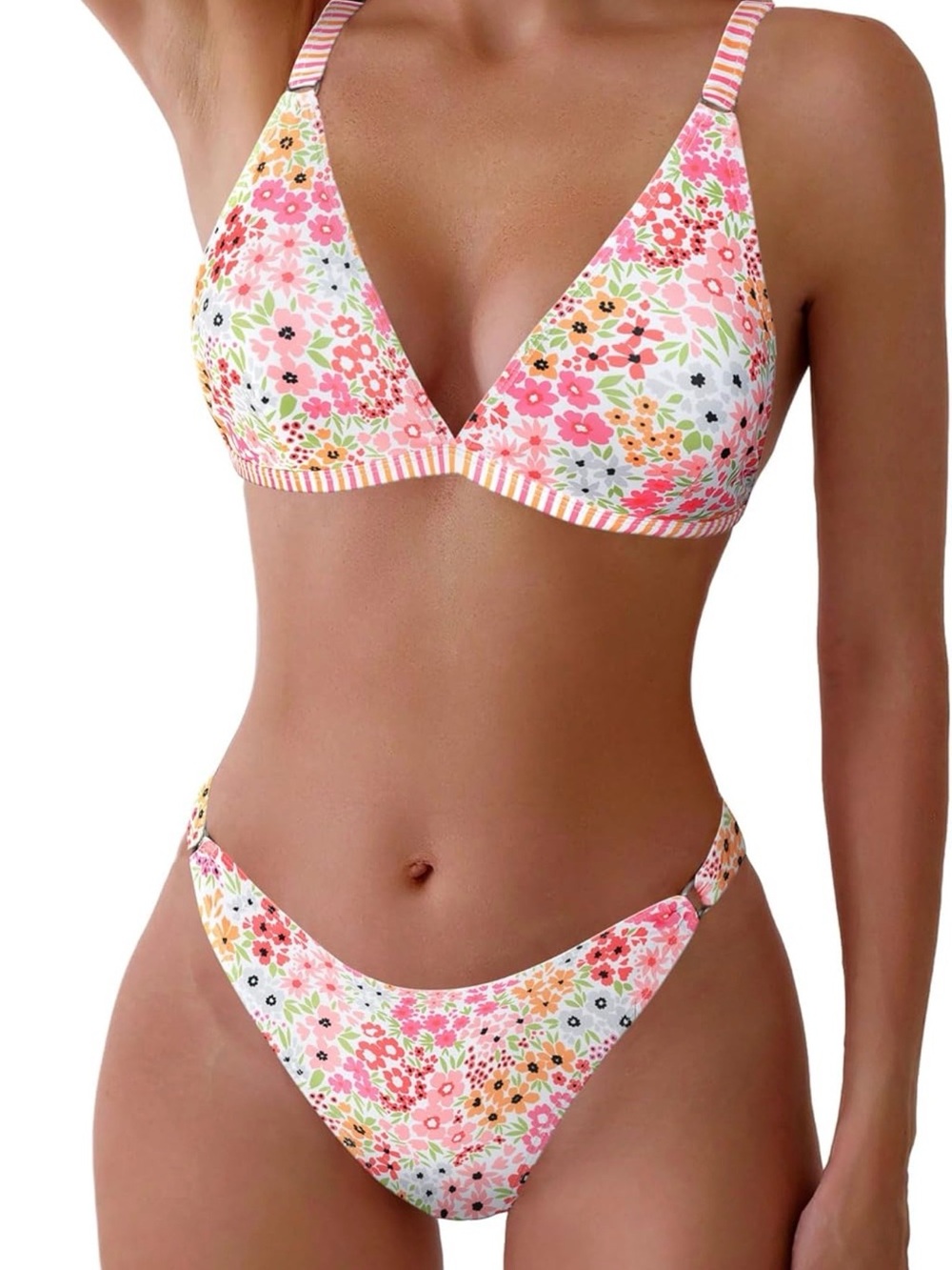Zaful Pink Floral Triangle Bikini Set